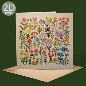 Tarjeta de bordado botánico, saludo floral, Reino Unido, amantes de la naturaleza, agradecimiento, amistad, romántico, amor, felicitaciones, niños