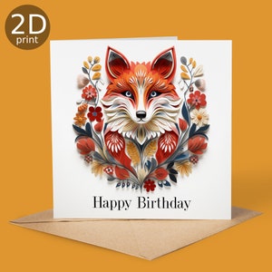 Carte de joyeux anniversaire renard floral, carte de voeux imprimée 2D au Royaume-Uni, amoureux de la nature, merci, amitié, romantique, amour, félicitations, enfants