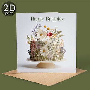 Happy Birthday Garden Flower Cake 2D-geprinte kaart Kaart, groet VK, gelukkige verjaardag, natuurliefhebbers, bedankt, vriendschap, romantisch, liefde