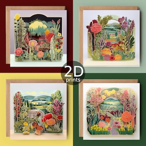 Juego de 4 tarjetas de Blooming Gardens, tarjetas de felicitación impresas en 2D, Reino Unido, feliz cumpleaños, amantes de la naturaleza, gracias, amistad, romántico, amor, felicitaciones