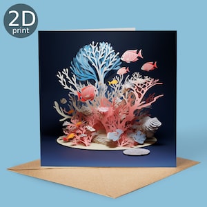 Cartão de coral e peixe subaquático, impressão 2D, saudação ao Reino Unido, feliz aniversário, amantes da natureza, obrigado, amizade, romântico, amor, parabéns
