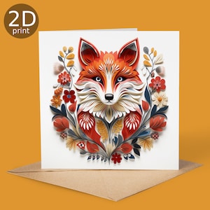 Cartão de Raposa Floral de Arte Popular, Cartão Impresso em 2D Saudação Reino Unido, Feliz Aniversário, Amantes da Natureza, Obrigado, Amizade, Romântico, Amor, Parabéns