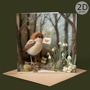 Sparrow Love 2D Print Card, Bird Valentines, Nature lovers, Anniversary, Thank you, Friendship, Romantic, Love, Congratulations, Wedding.
