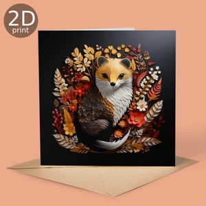 Folk bloemen boommarter 2D-printkaart, herfst gelukkige verjaardag, natuurliefhebbers, bedankt, vriendschap, romantisch, liefde, gefeliciteerd
