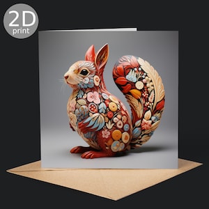 Botanical Squirrel 2D Printed Card, Autumn Spring Happy Birthday, Nature lovers, Thank you, Friendship, Romantic, Love, Congratulations