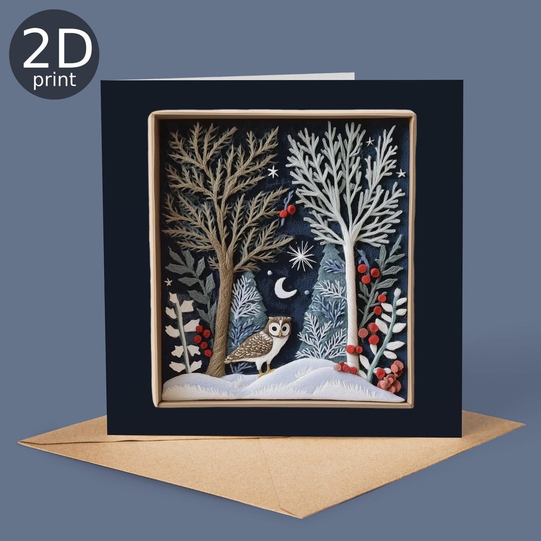 Winter Moon Owl 2D Print Shadow Box Card, Magical Greeting, Christmas ...