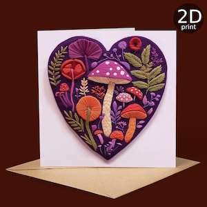 Tarjeta de San Valentín con corazón de hongo rosa con impresión 2D. Ideal para amantes de la naturaleza, aniversarios, agradecimientos, amistad, romanticismo, amor, felicitaciones y bodas.