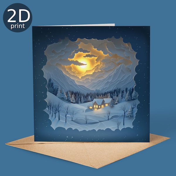 Cartão Caixa de Sombra 2D com Paisagem de Neve Etérea, Impressão Mágica, Mensagem de Boas-vindas, Natal, Amantes da Natureza, Agradecimento, Feliz Aniversário, Presente de Árvores Encantadas