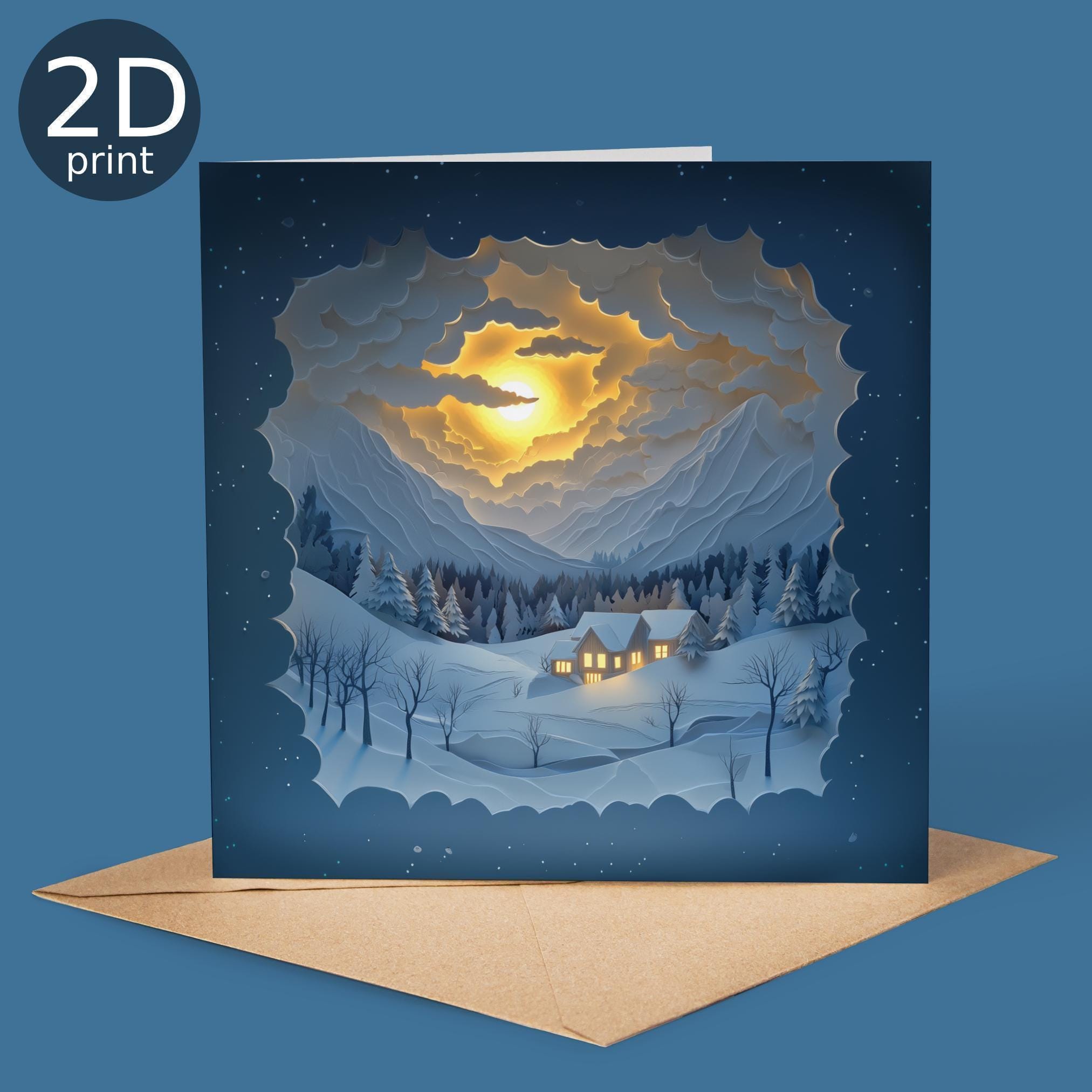 Ethereal Snowscape 2D Shadow Box Card, Magical Print Greeting ...