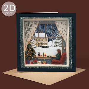 Accogliente albero di Natale 2D Print Shadow Box Card, saluto magico, Natale, amanti della natura, grazie, buon compleanno, regalo di alberi incantati