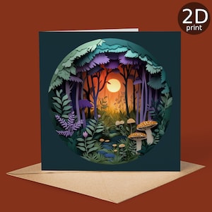 Pilz Wald Sonnenuntergang 2D Druck Karte, Gruß, Alles Gute zum Geburtstag, Naturliebhaber, Danke, Freundschaft, Romantisch, Liebe, Glückwünsche