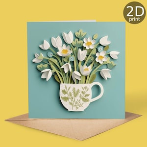 Teetasse Frühlingsblumen 2D Druck Karte, Grußkarte, Muttertag, Ostern, Geburtstag, Danke, Freundschaft, Liebe, Glückwünsche