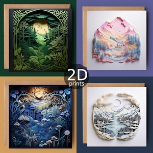 Lot de 4 cartes forêt et montagne, voeux 2D au Royaume-Uni, joyeux anniversaire, amoureux de la nature, merci, amitié, romantique, amour, félicitations
