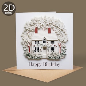 Carte de joyeux anniversaire Ivy Cottage, voeux 2D au Royaume-Uni, amoureux de la nature, merci, amitié, romantique, amour, félicitations, mariage, mignon