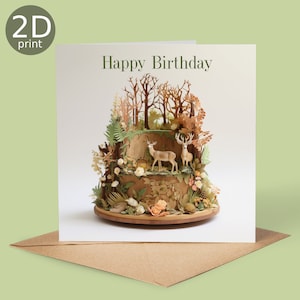 Tarjeta de feliz cumpleaños con ciervo del bosque, saludo 2D para el Reino Unido, amantes de la naturaleza, gracias, amistad, romántico, amor, felicitaciones, boda, lindo