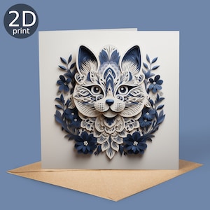 Cartão impresso 2D Folk Cat British Shorthair, Feliz aniversário, Amantes da natureza, Obrigado, Amizade, Romântico, Amor, Parabéns