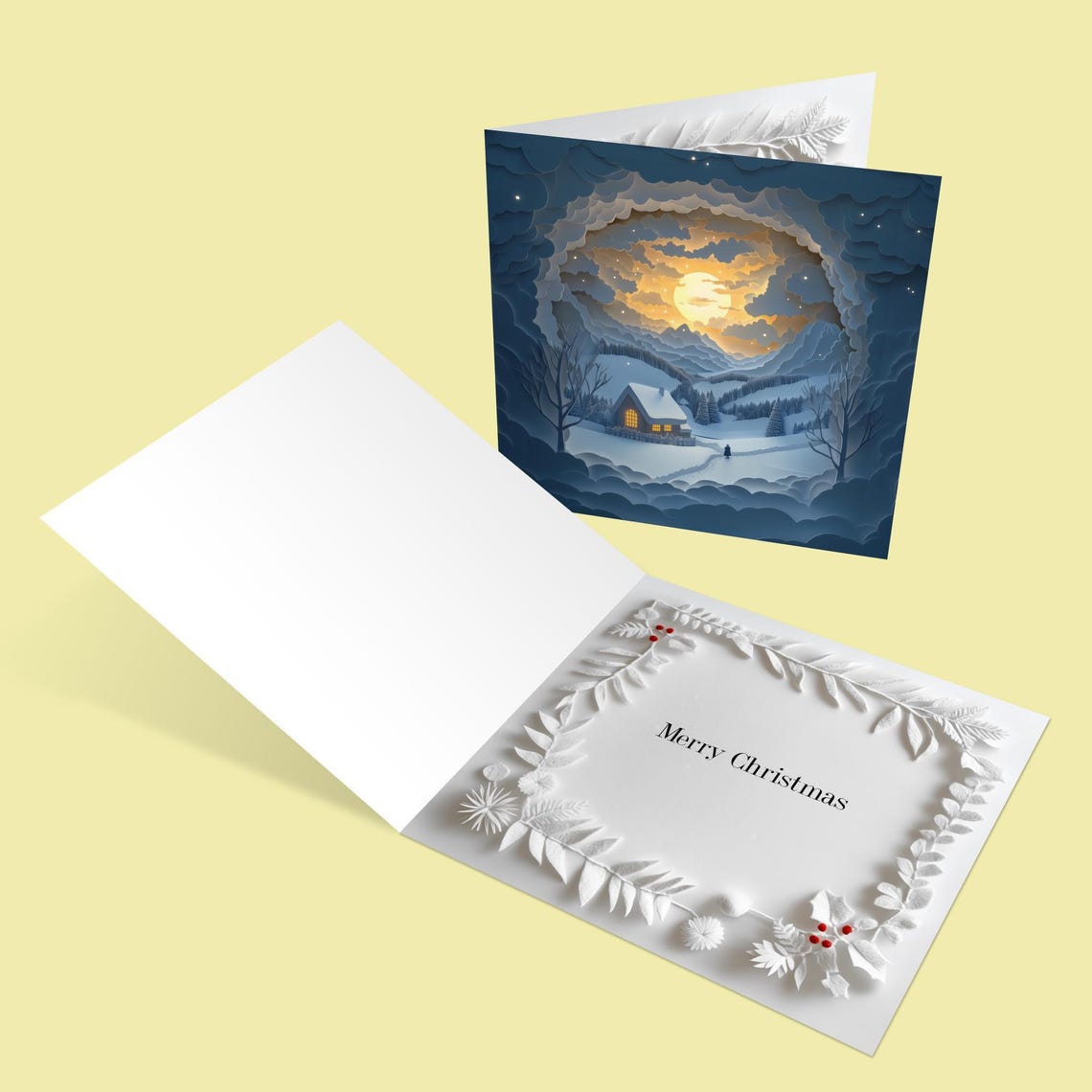 Atmospheric Snowscape 2D Shadow Box Card, Magical 2D Print Greeting ...
