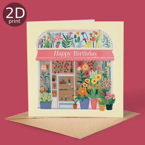 Carte d'anniversaire pour fleuriste, voeux 2D au Royaume-Uni, botanique, merci, amitié, amour, printemps, botanique, amoureux de la nature, fleurs