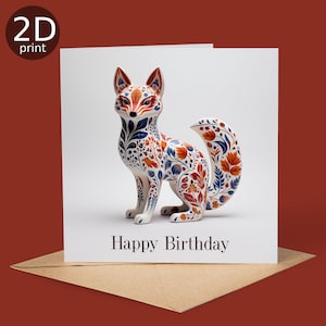 Cartão de feliz aniversário Scandi Fox, cartão impresso em 2D, saudação do Reino Unido, amantes da natureza, obrigado, amizade, romântico, amor, parabéns, crianças