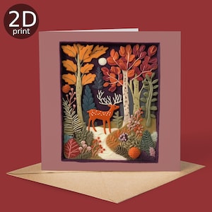 Carte de voeux Cerf au clair de lune, voeux d'impression 2D, feuilles d'automne joyeux anniversaire, travaux manuels pour amoureux de la nature, amitié, félicitations