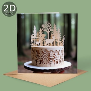 Carte de gâteau cerf dans les bois, voeux de joyeux anniversaire 2D au Royaume-Uni, amoureux de la nature, merci, amitié, mariage, amour, félicitations