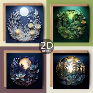 Conjunto de 4 cartões de círculo de folhagem, florais impressos em 2D, feliz aniversário, amantes da natureza, obrigado, amizade, romântico, amor, parabéns