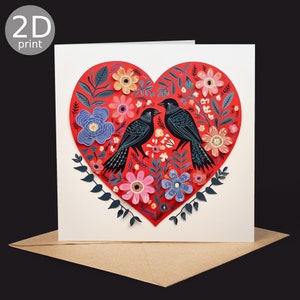 Carte imprimée 2D coeur d'oiseau, Saint-Valentin, Amoureux de la nature, Anniversaire, Merci, Amitié, Romantique, Amour, Félicitations, Mariage, Mignon