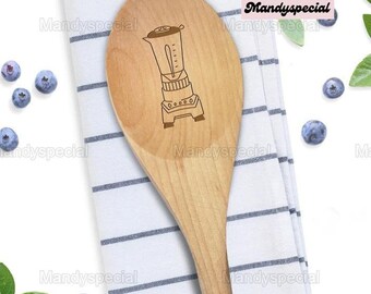 Cuchara mezcladora de madera, cuchara de madera licuadora dibujada a mano, grabado personalizado, cuchara de madera personalizada, regalo para mamá, regalo del Día de la Madre