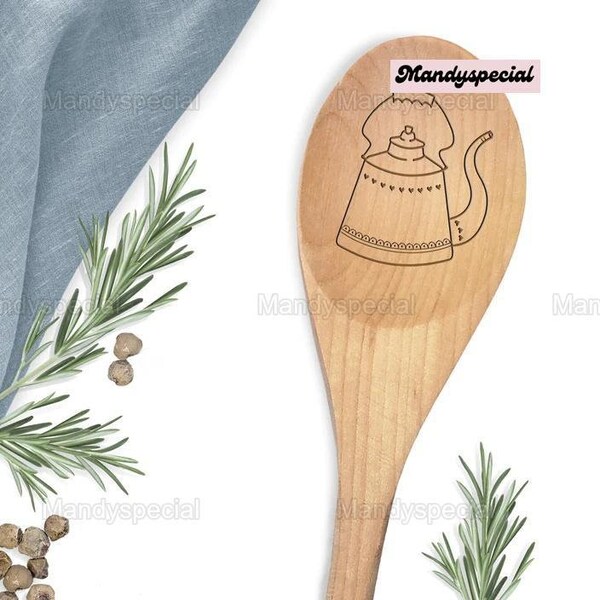 Tea Party Favor Wooden Spoon, Hand Teapot Wooden Spoon, Cookware Utensil, Custom Engraved, Gift For Mom, Wooden Spoon, Mother Day Gift