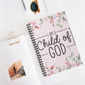 Floral Spiral Notebook - Child of God Inspirational Journal, Gift for Christian Women, Bible Study Supplies, Faith-Based Stationery