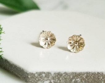 Sterling Silver Petal Flower- Detailed Flower Post Earrings, Stud Earrings