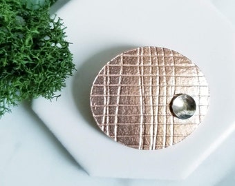 Mesh Embossed Copper & Sterling Silver Pod Brooch Pin