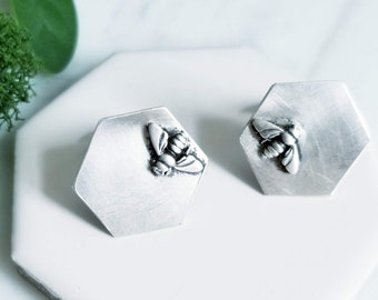 Sterling Silver Bee Honeycomb Cuff Links Mens Accessory