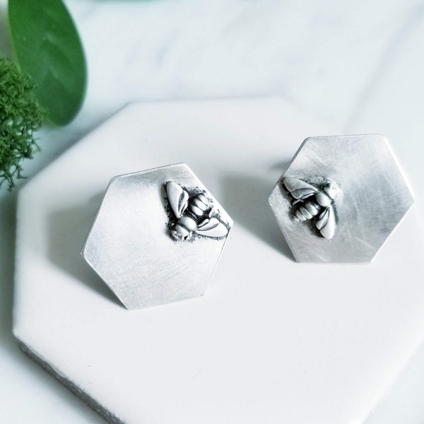 Sterling Silver Bee Honeycomb Cuff Links Mens Accessory