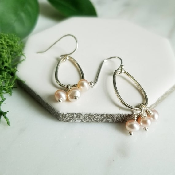 Pink Pearl Sterling Silver Drop Earrings: Handmade in Canada