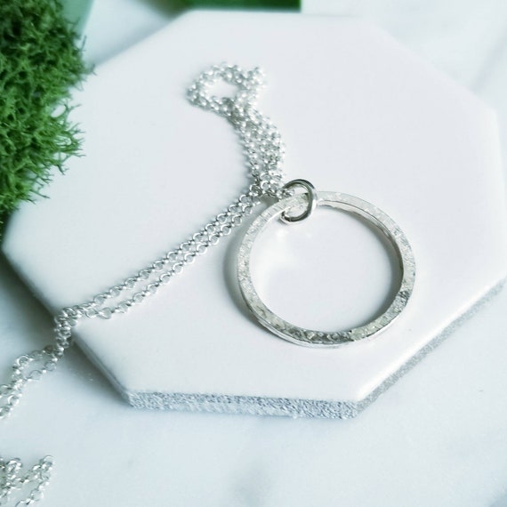 Silk Textured Sterling Silver Circle Necklace - Handmade Modern Jewelry