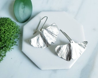 Sterling Silver Ginkgo Leaves Dangle Earrings