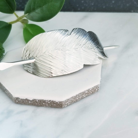 Sterling Silver Forged Feather Shawl Brooch Stick Pin