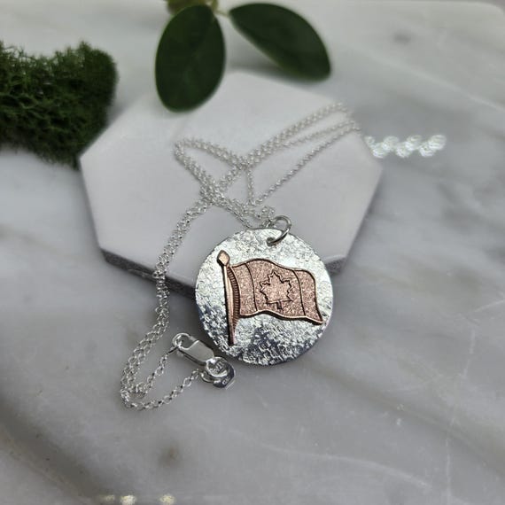 Copper & Sterling Silver Canada Maple Leaf Flag Necklace