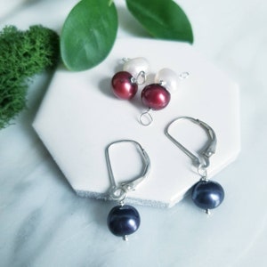 Freshwater Pearl Sterling Silver Earrings, Red, Blue, White Interchangeable Earrings image 4