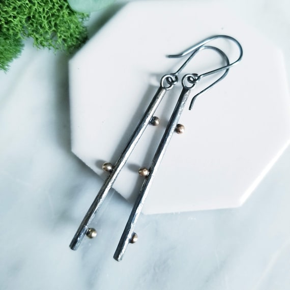 Black Sterling Gold Bead Earrings