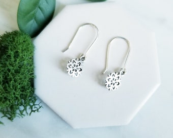 Small Sterling Silver Snowflake Earrings- Dangle Earrings, Snowflakes, Christmas Earrings, Winter Jewelry