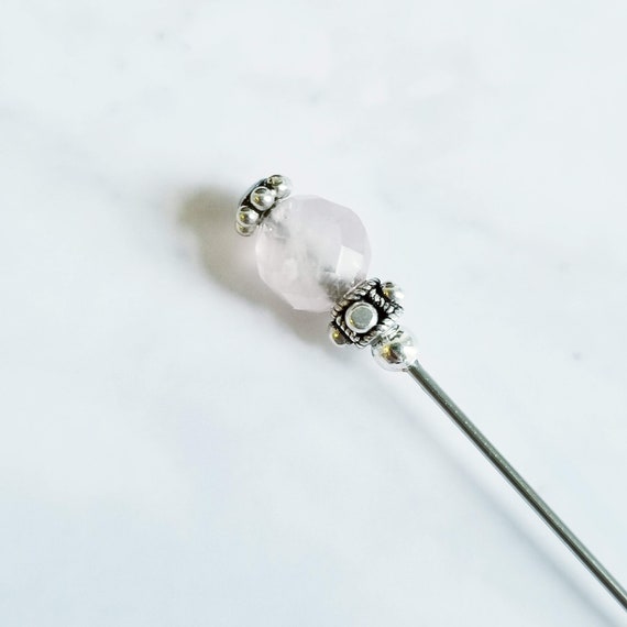 Rose Quartz & Sterling Silver Hat Pin-3 inch pin, hijab pin