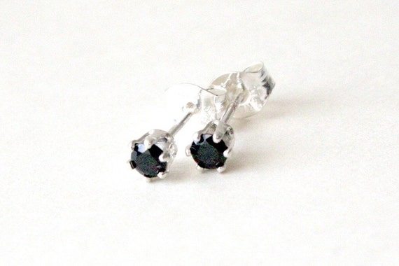 3mm Black Spinel Sterling Silver Stud Earrings