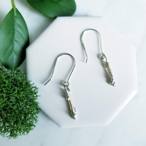 Handcast Sterling Silver Twig Earrings: Nature Inspired Jewelry