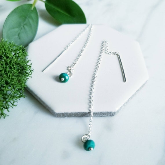 Sterling Silver and Turquoise Threader Earrings, Chain Earrings, made in Canada