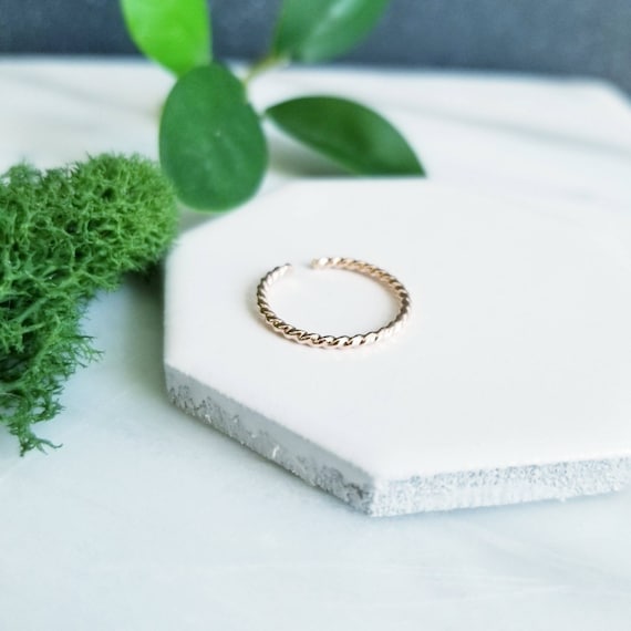 Skinny Twisted 14K Rose Gold Fill Toe Ring: Slim Adjustable Ring