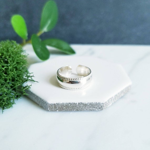 Wide Sterling Silver Toe Ring: Handmade Smooth Band with Twist Edge