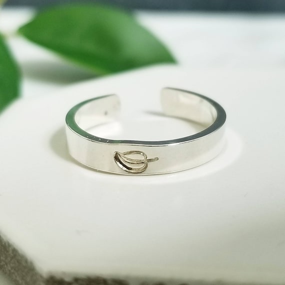 Leaf Stamped Sterling Silver Toe Ring 3 mm wide- Handmade in Canada