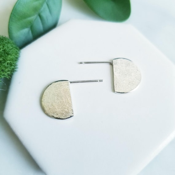 Half Circle Sterling Silver Post Earrings ,Lightweight Circles, Modern Minimalist Jewelry